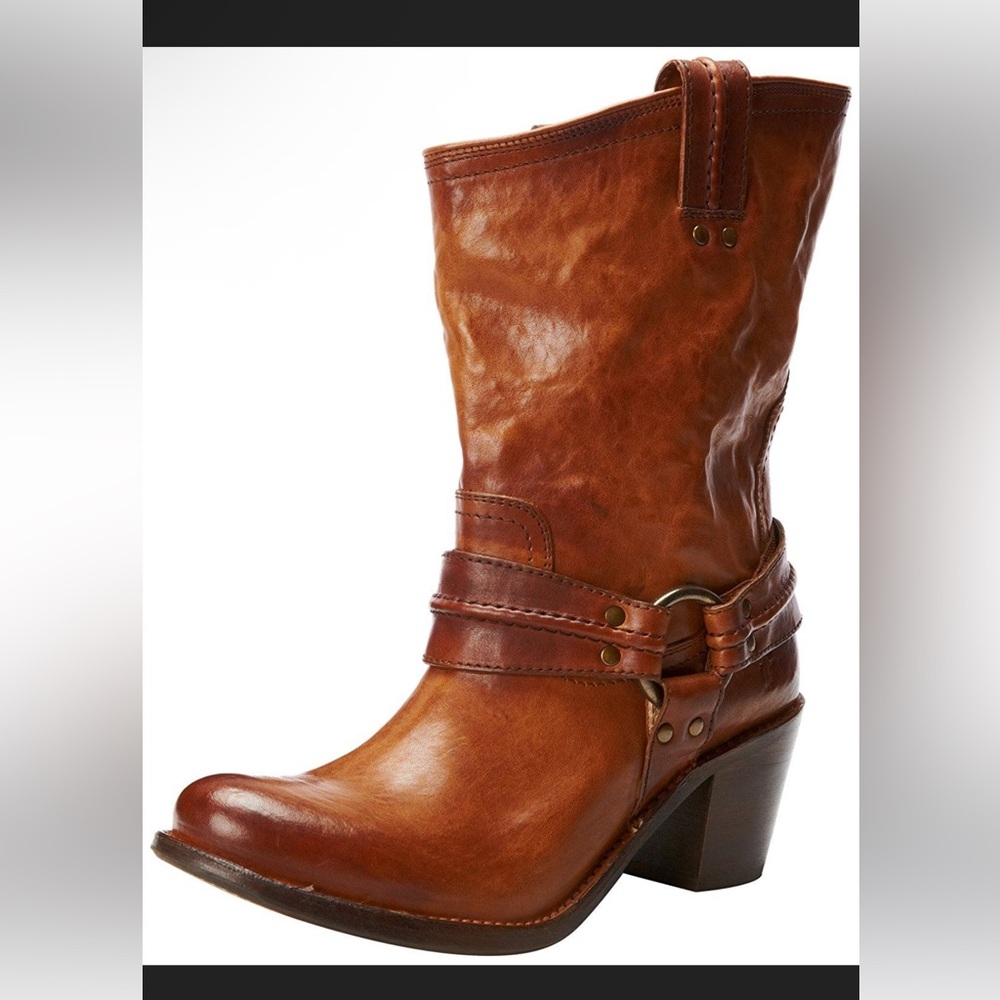 Frye Carmin Harness Short Brown Leather Boots 6 Boho Moto Whimsigoth Festival - Picture 16 of 16